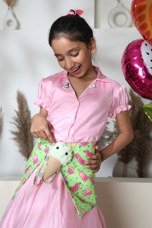 PINK DRESS WITH GREEN ICECREAM BELT